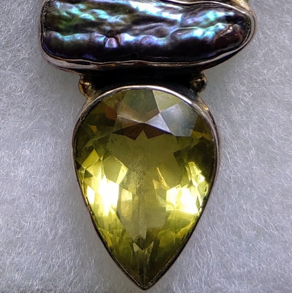 LARGE 925 SILVER MULTI GEM PENDANT, AGATE ABOLENE SHELL, PERIDOT GARNET, HINGED - Picture 6 of 10